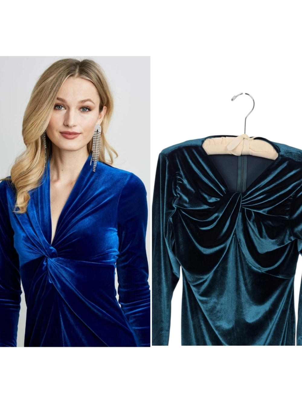 Elie Tahari Stretch Velvet Twist Long Sleeve Sheath Dress Emerald Green Small